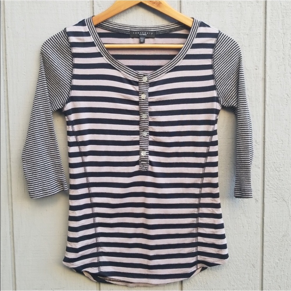 SANCTUARY Striped Henley Top Size XS